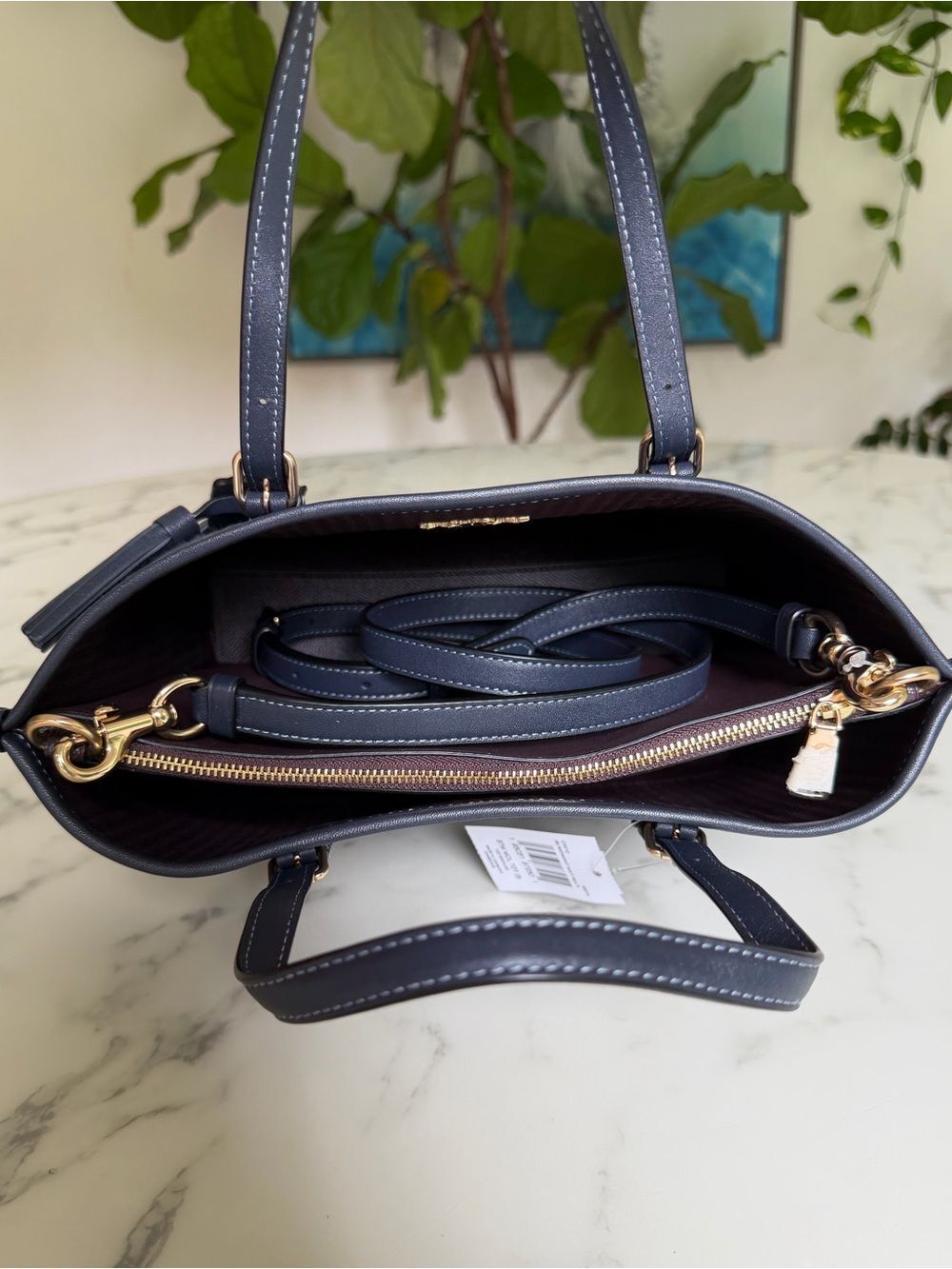 NWT Coach CH210 Mollie Tote 25 in Straw & Smooth Leather Midnight Navy Multi - Picture 10 of 16